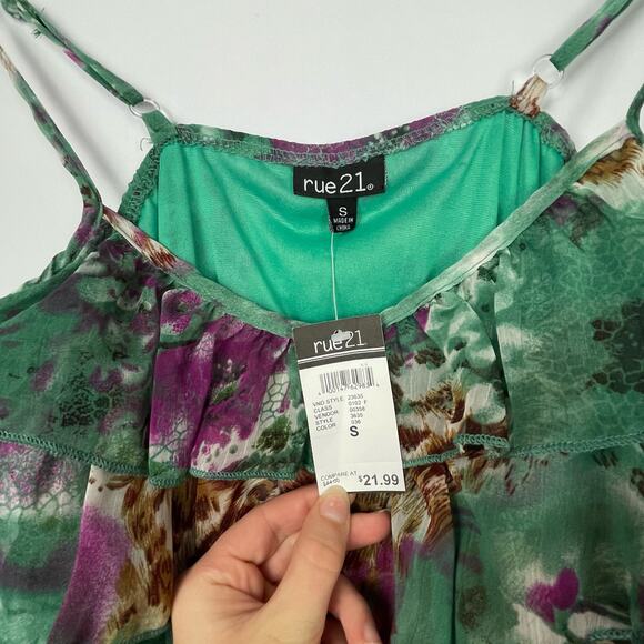 Rue 21 | NWT Green Chiffon Snake & Cheetah Print Ruffle Cami Mini Dress - Picture 3 of 5